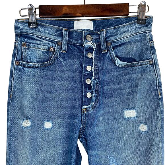 Boyish Billy Jeans Women's 26 Blue Button Fly Distressed Ankle Recycled Cotton‎ - Picture 2 of 14